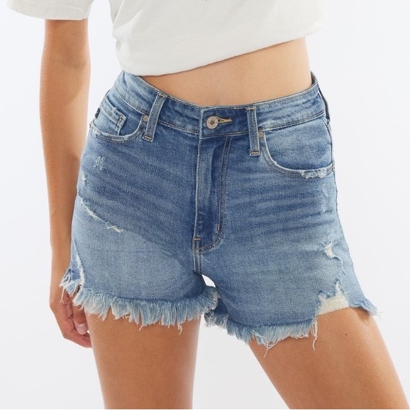 Kancan High Rise Frayed Hem Denim Shorts main image 0